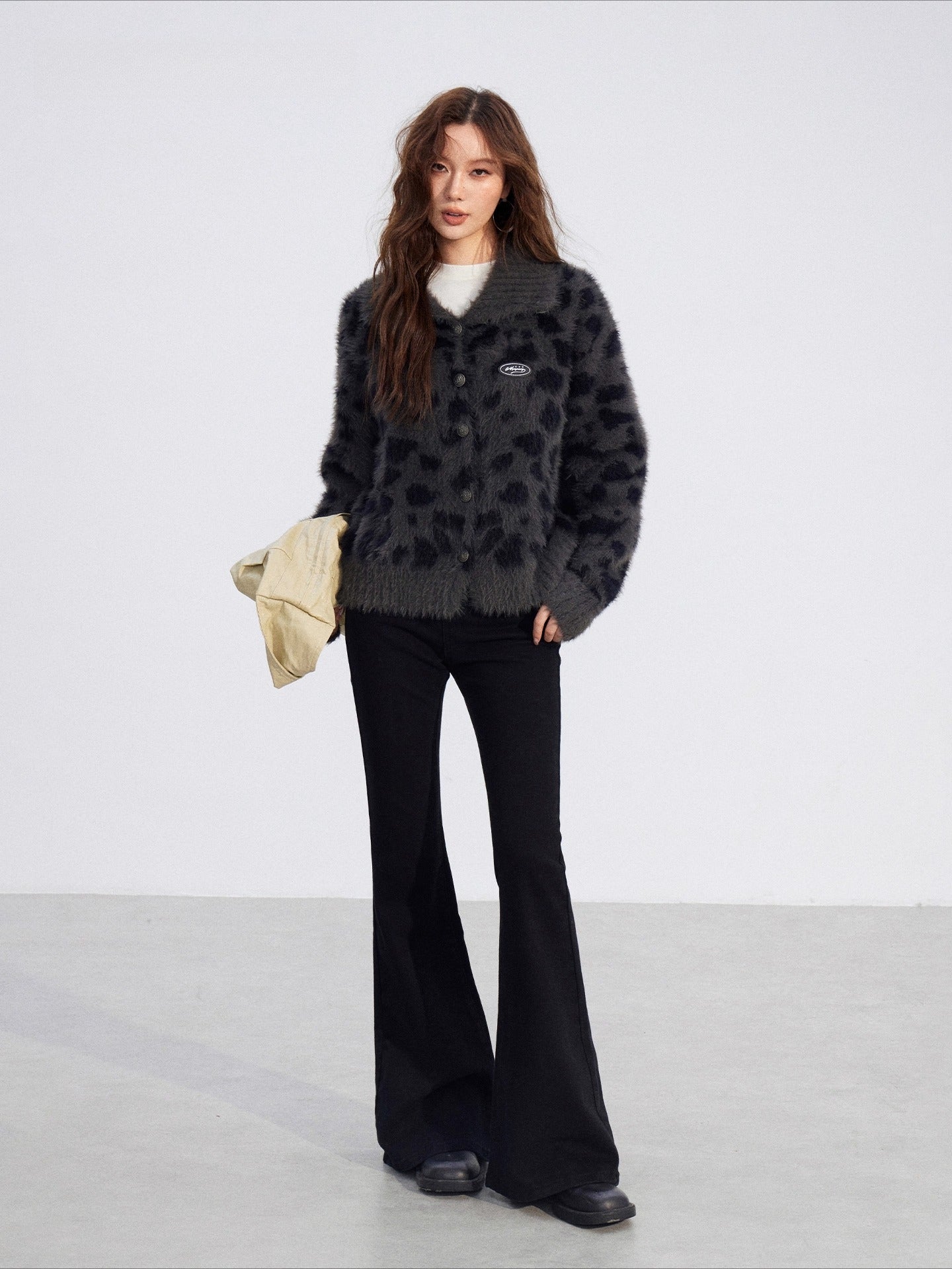 Leopard Mink-Plush Knit Sweater