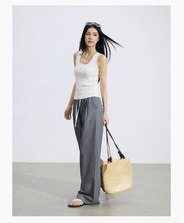 Lace Trim Textured Ice Silk Tank Top