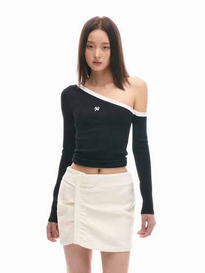 Asymmetrical Shoulder Slim-Fit Long-Sleeve Top