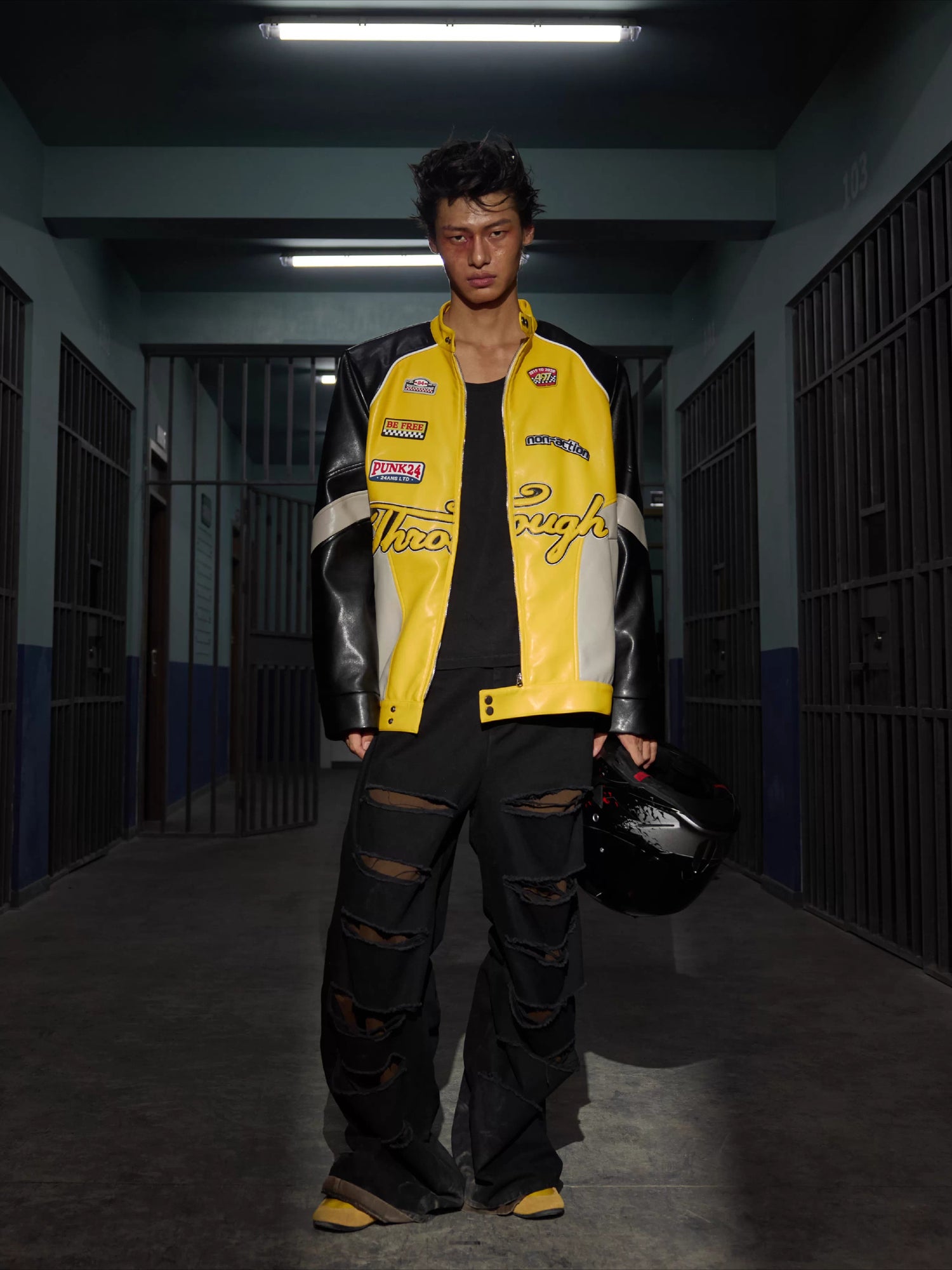 Contrast-Color Faux Leather Jacket