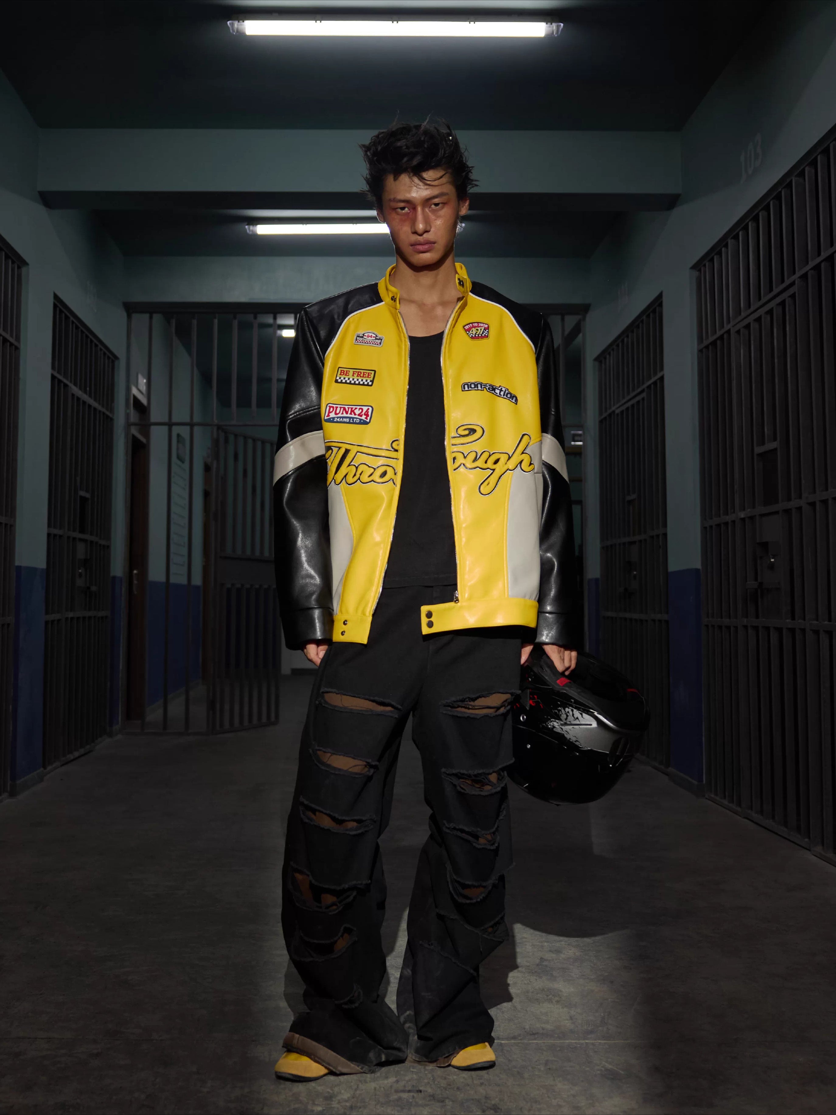 Contrast-Color Faux Leather Jacket