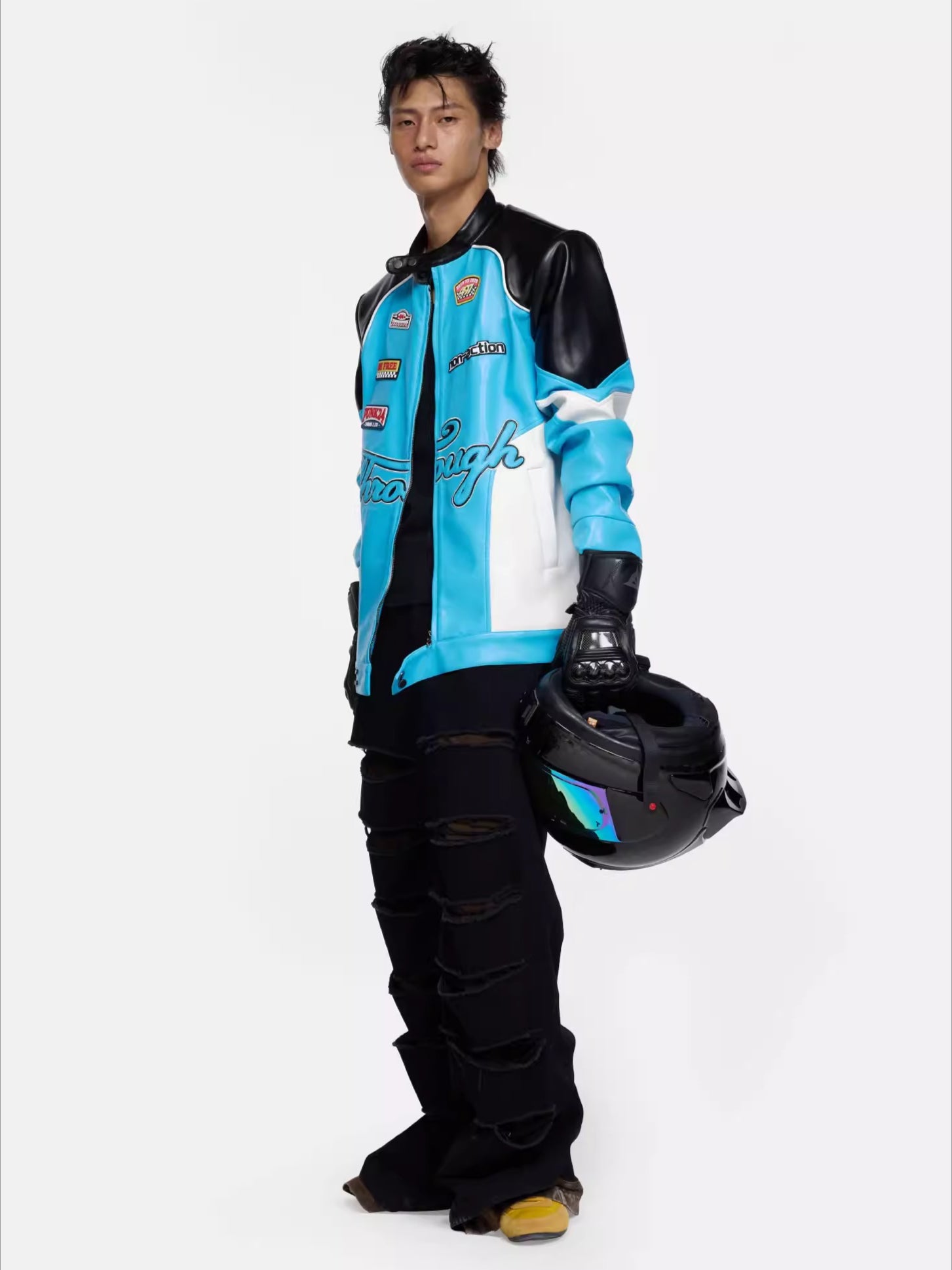 Contrast-Color Faux Leather Jacket