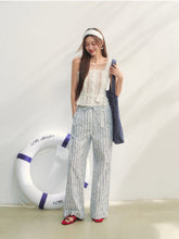 Striped Print Patchwork Embroidery Lace Straight Pants - CHINASQUAD