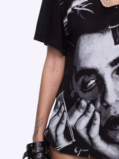 Blend Open-Back Chain Detail Loose T-Shirt