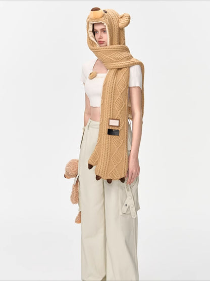 Khaki Bear Head Scarf