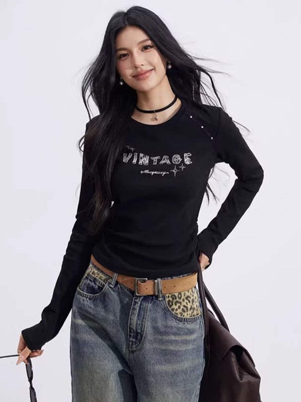 Letter-Print Slim-Fit Long-Sleeve T-Shirt