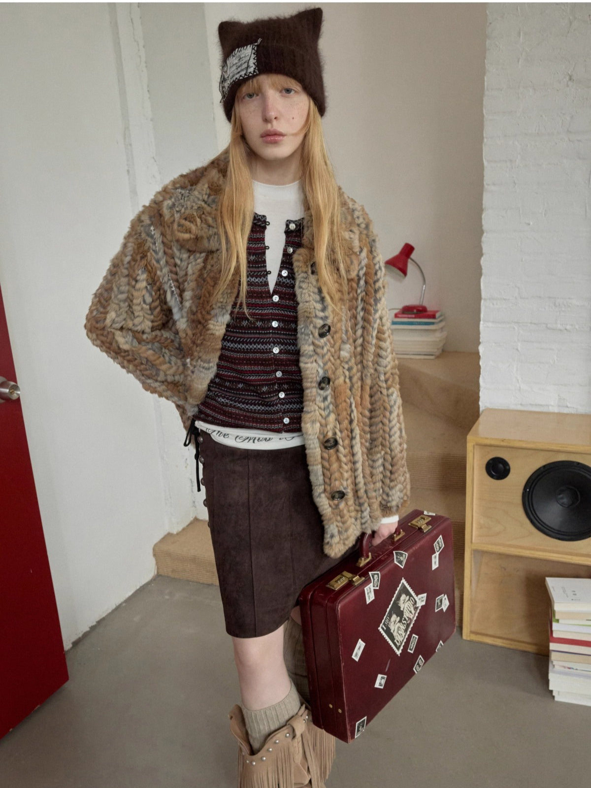 Melard Woven Rabbit Fur Shirt Jacket