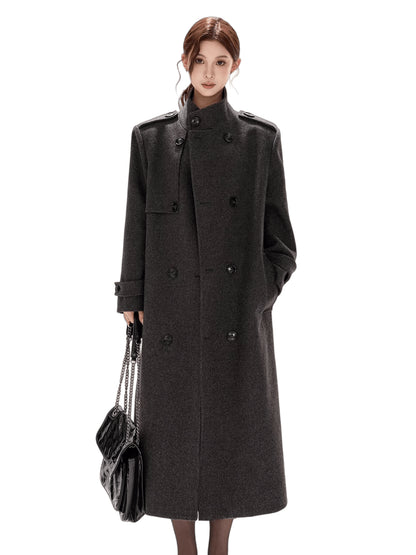Wide-Shoulder Wool-Blend Overcoat