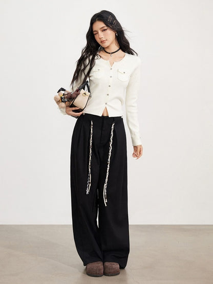 Merino Wool-Blend Ribbed Knit Cardigan