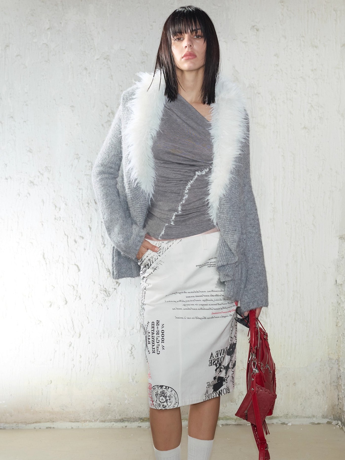 Tencel Wool Lace-Trim Pleated Fitted Crewneck