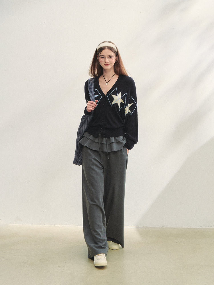 Two-piece Double-layer Ruffle Tie Straight Pants - CHINASQUAD