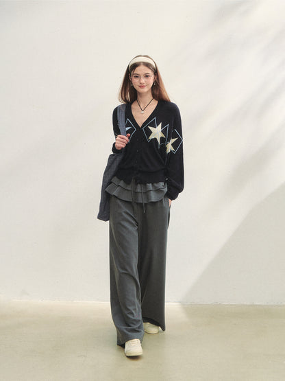 Two-piece Double-layer Ruffle Tie Straight Pants - CHINASQUAD