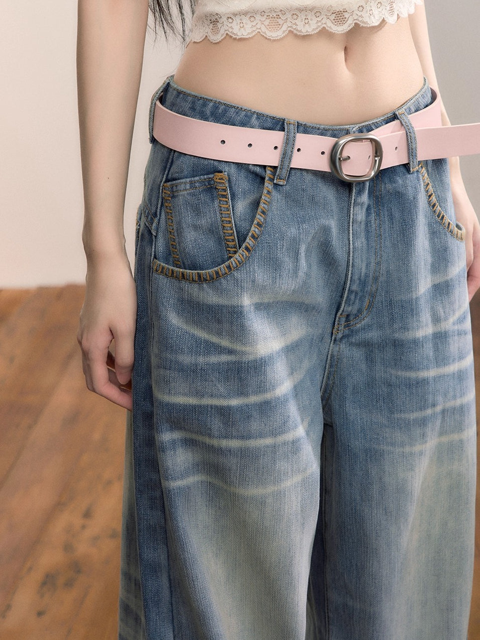 Washed Straight-Leg Denim Pants