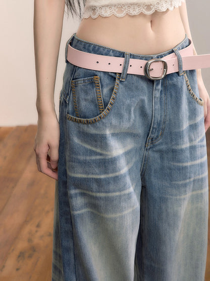 Washed Straight-Leg Denim Pants