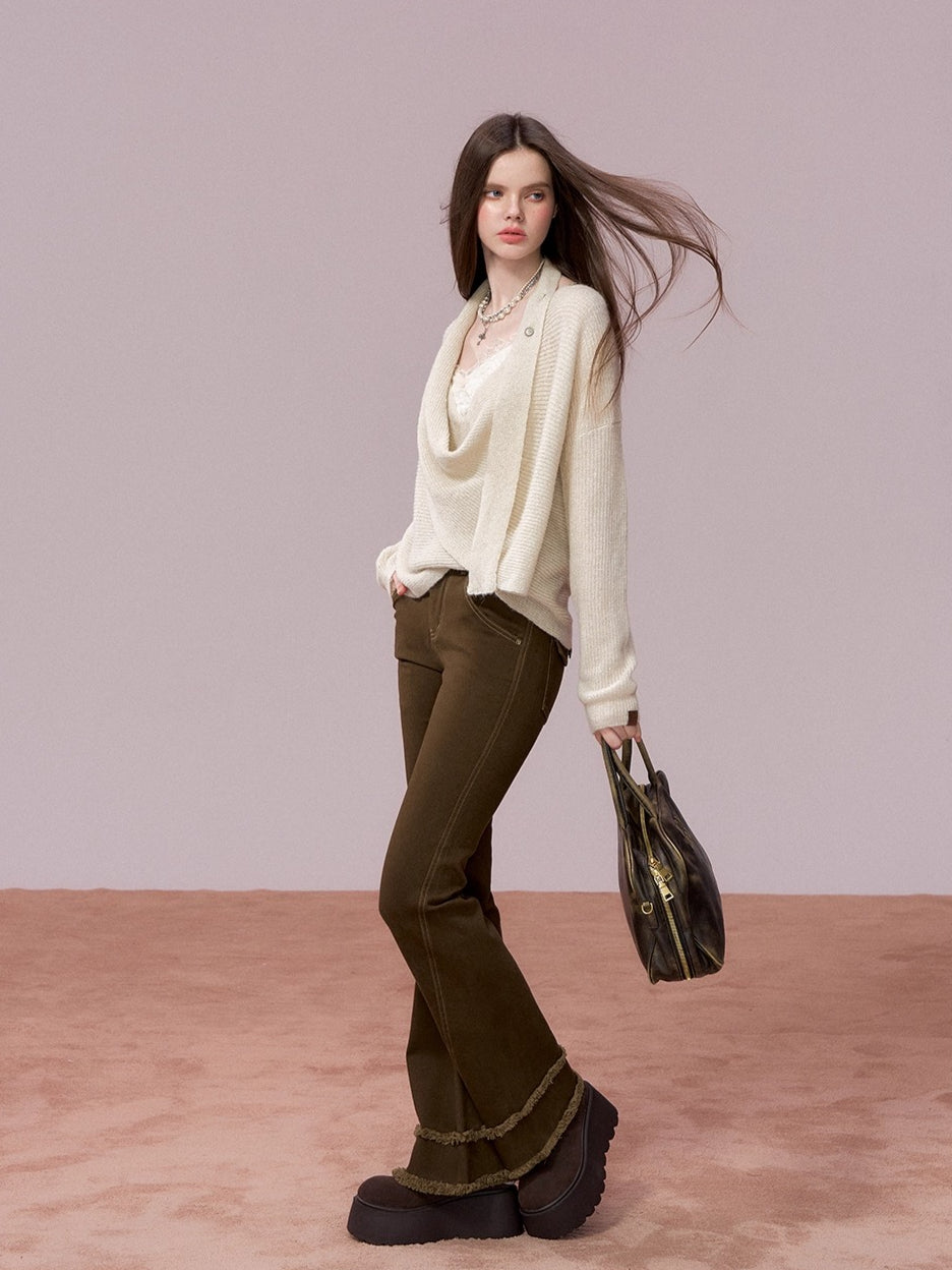 Shimmer Drape-Neck Sweater