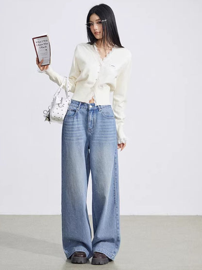 Heart Stud Wide-Leg Jeans