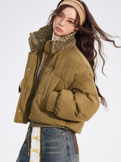 Wool-Blend Knit Spliced Down Jacket