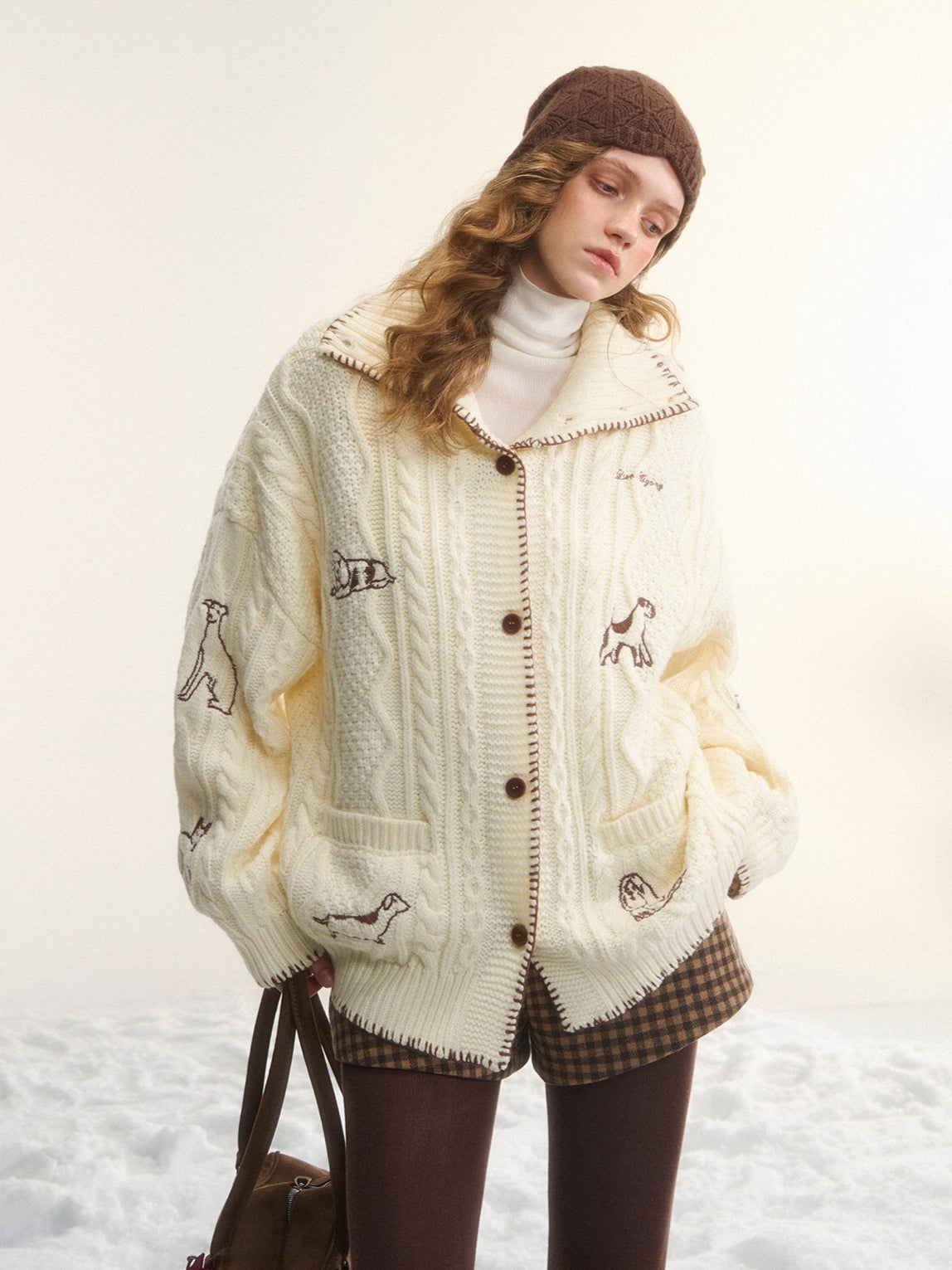 Stand-Collar Relaxed Cardigan