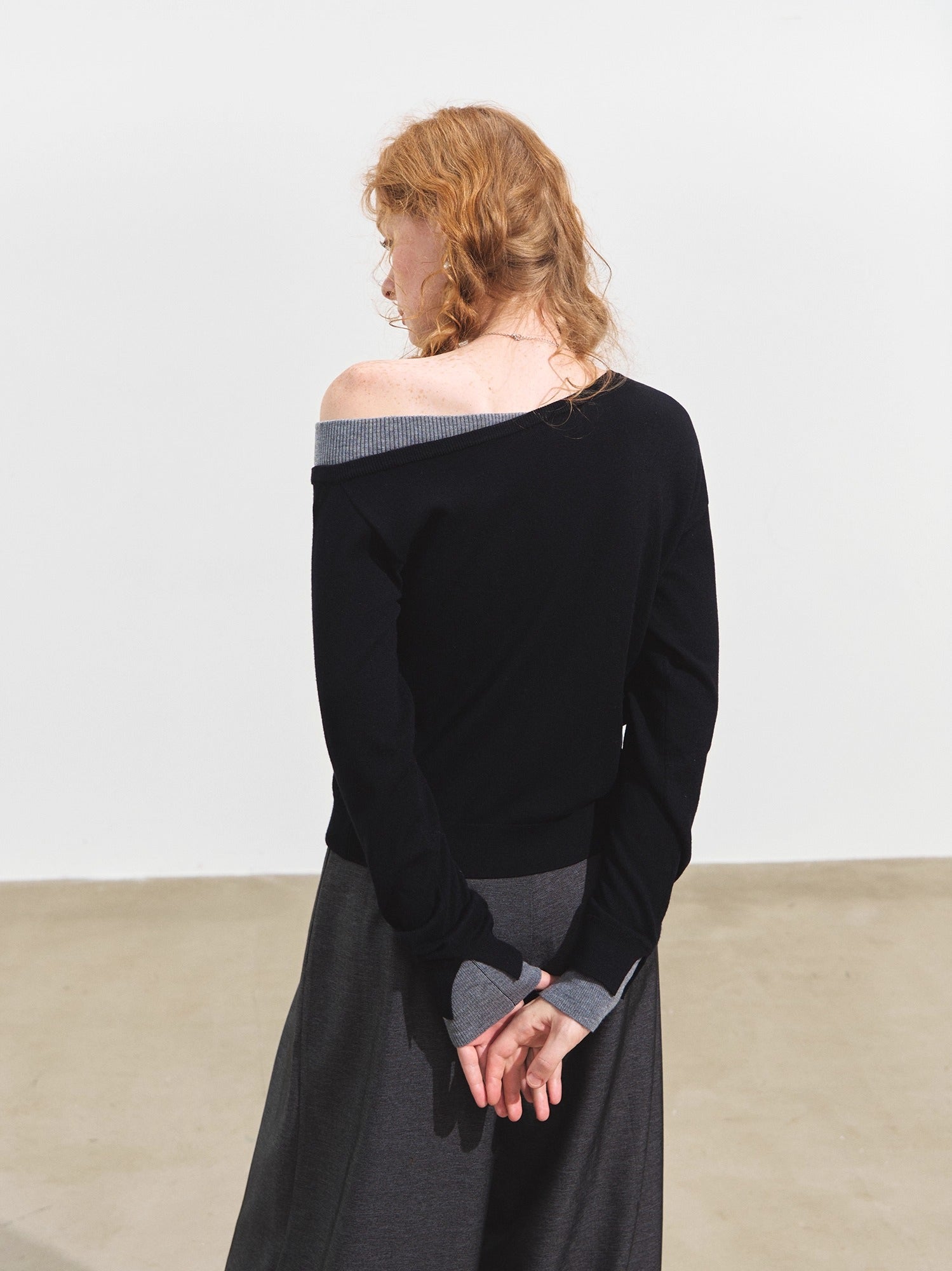 Contrast Asymmetric Layered-Look Sweater