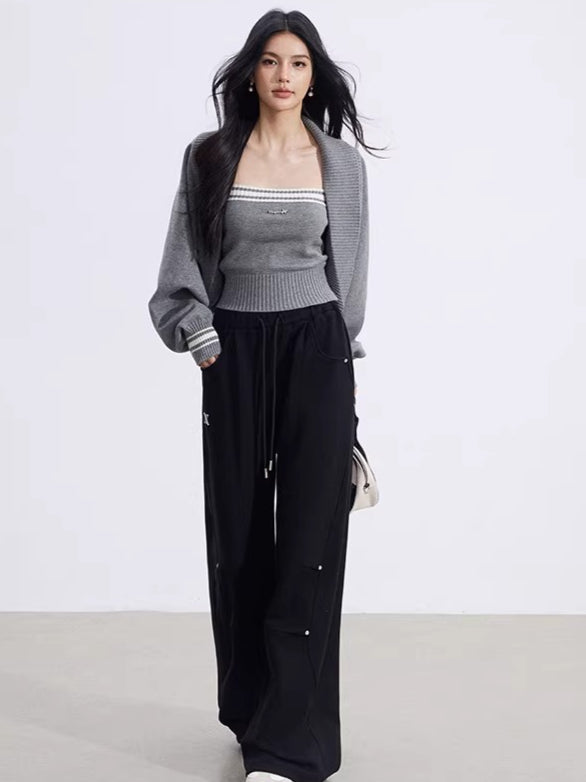 Contrast Batwing Knit 2-Piece Set