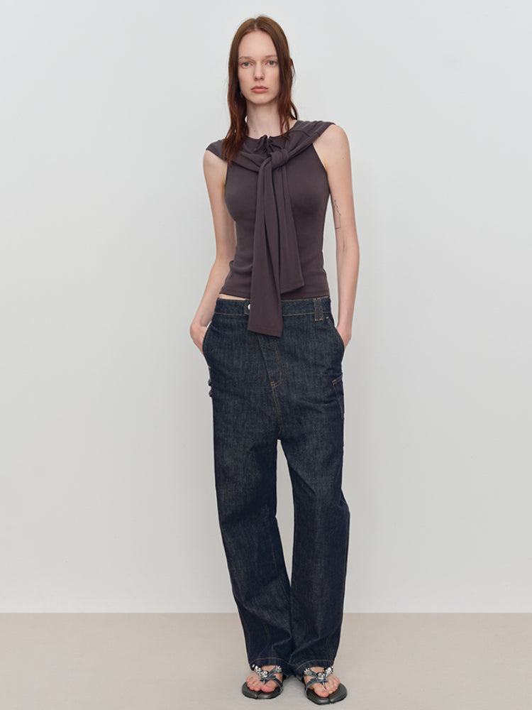 Stretch-Fit Knit Tied Tank Top