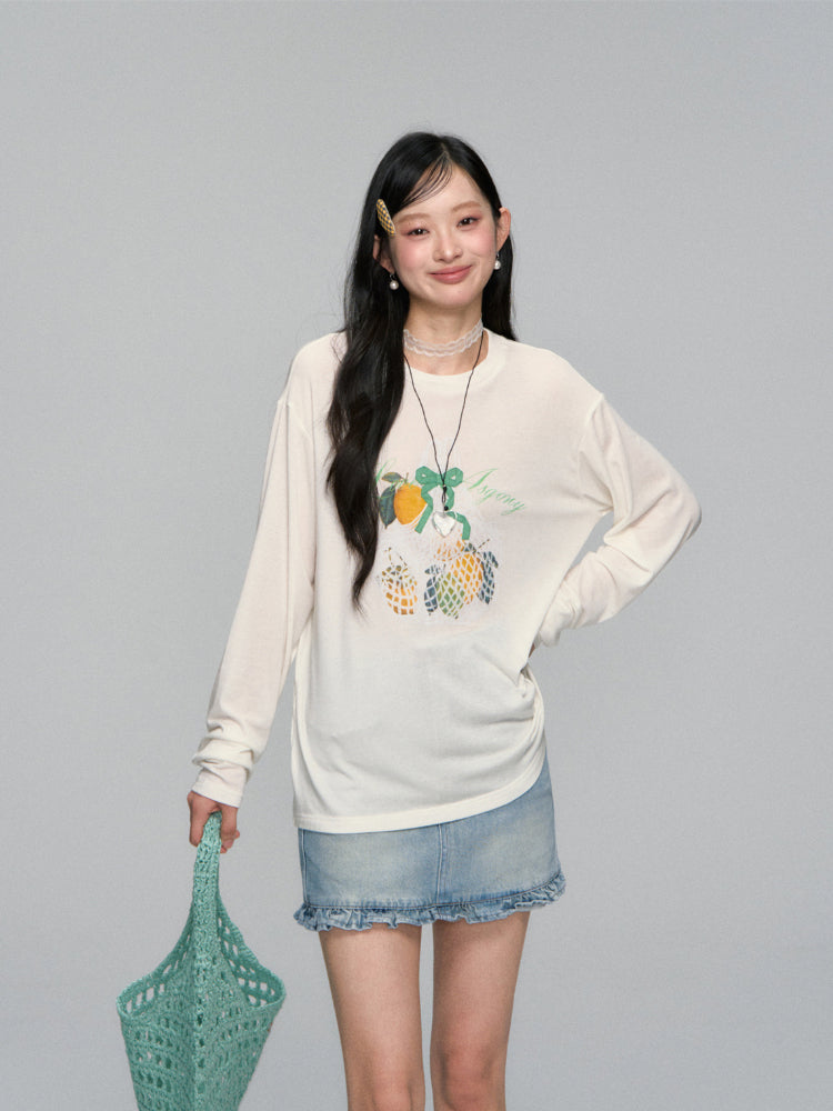 High-Waist Ruffled Denim Mini Skirt