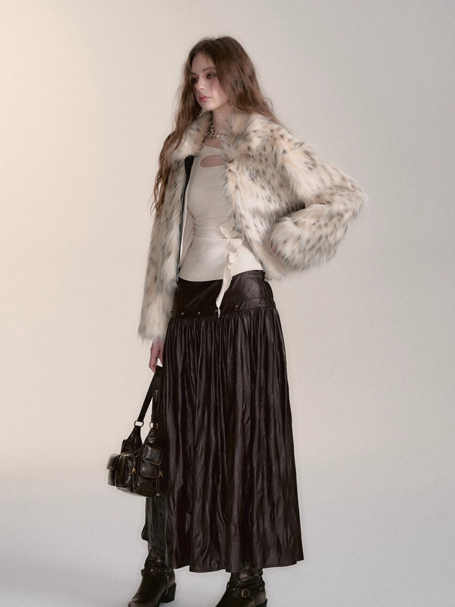 Dark Coffee PU Midi Skirt