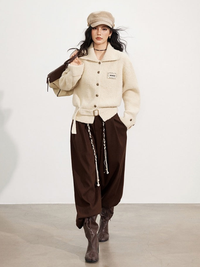 Wool-Blend Belted Wide-Leg Pants