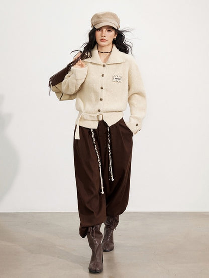 Wool-Blend Belted Wide-Leg Pants