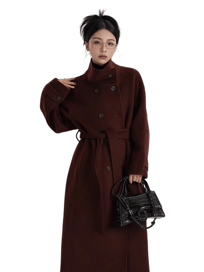Stand-Collar Long Wool Coat