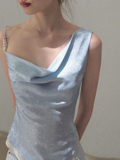 Asymmetrical Polka Dot Waist-Cinched Camisole