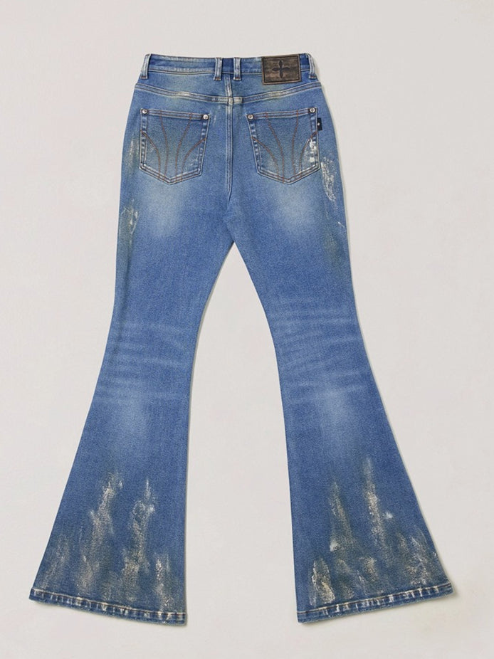 Desert Storm Hand-Painted Flared Jeans