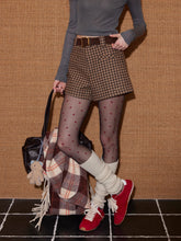 Plaid Suede Belted High-Waist A-Line Shorts - CHINASQUAD