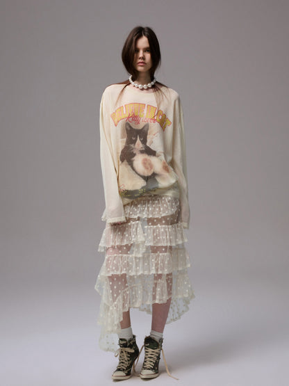 Cat Print Knitted T-shirt - CHINASQUAD