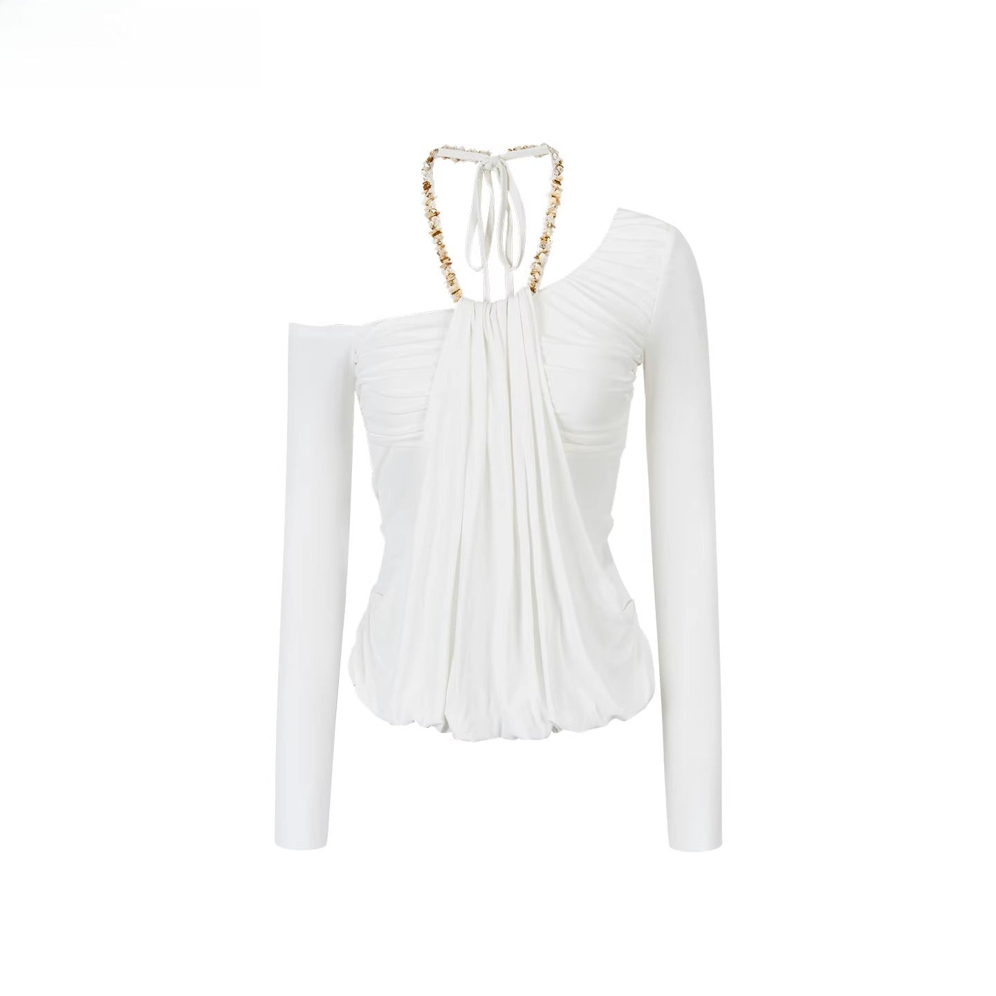 Asymmetric Off-Shoulder Draped Blouse
