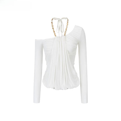 Asymmetric Off-Shoulder Draped Blouse