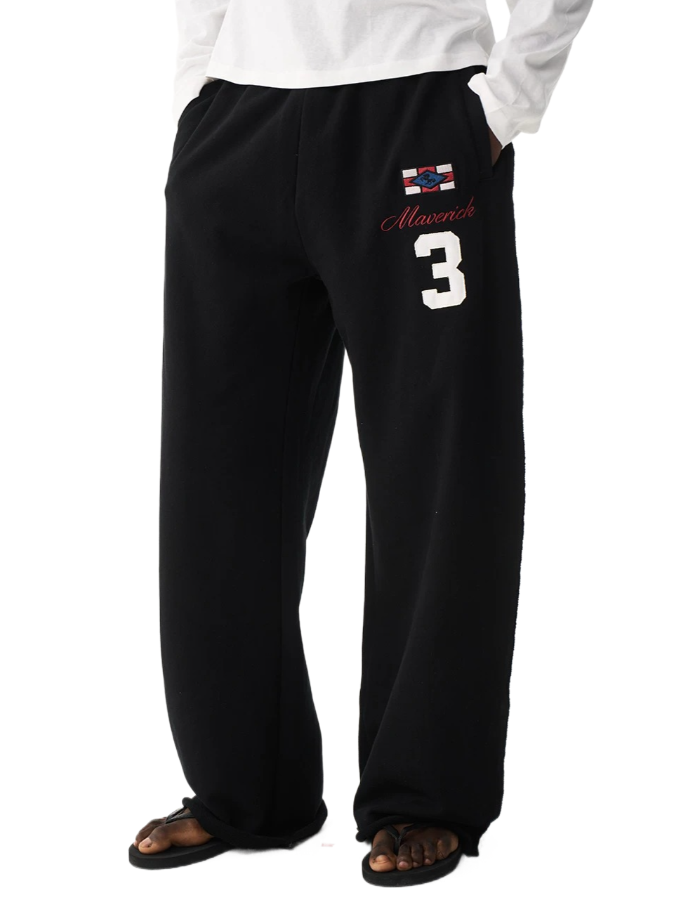 Multi-Color Embroidered Raw-Edge Sweatpants