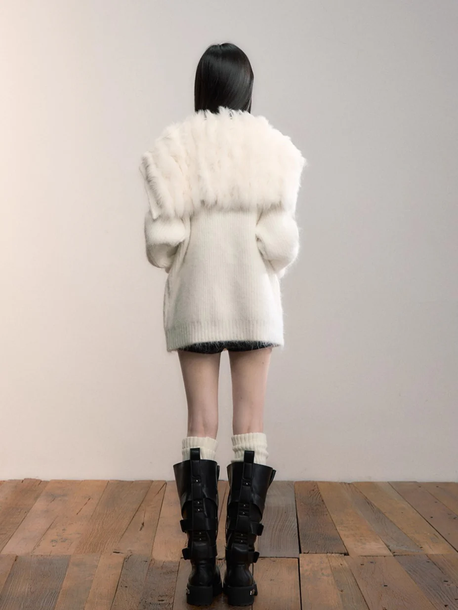 Fox Fur Collar Plush Knit Cardigan – CHINASQUAD