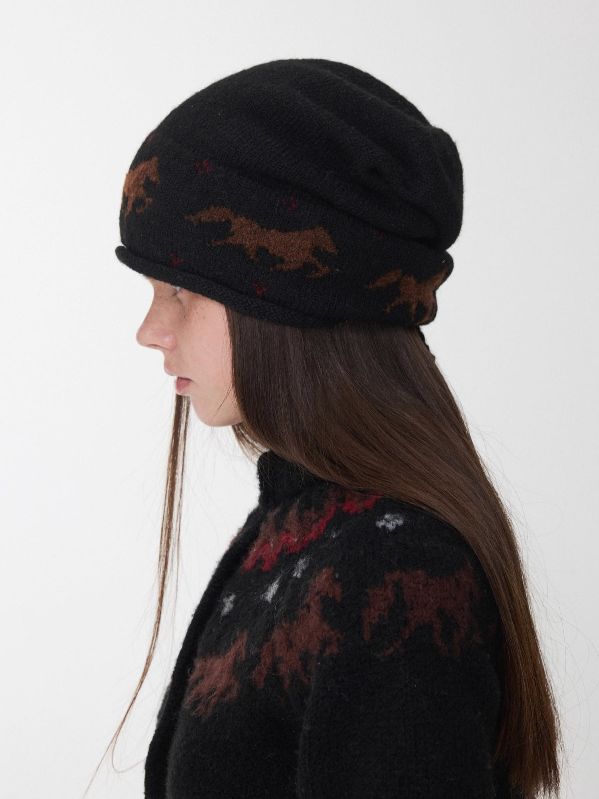 Fair Isle Pony Jacquard Knit Beanie