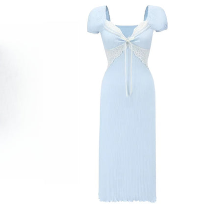 Dream French Pastoral Soft Knit Blue Dress