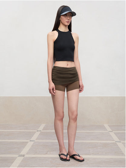 Color-Blocked and Pleated Low-Waist Shorts