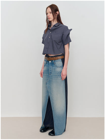 Spliced Fake Two-Piece Wide-Leg Jeans - CHINASQUAD