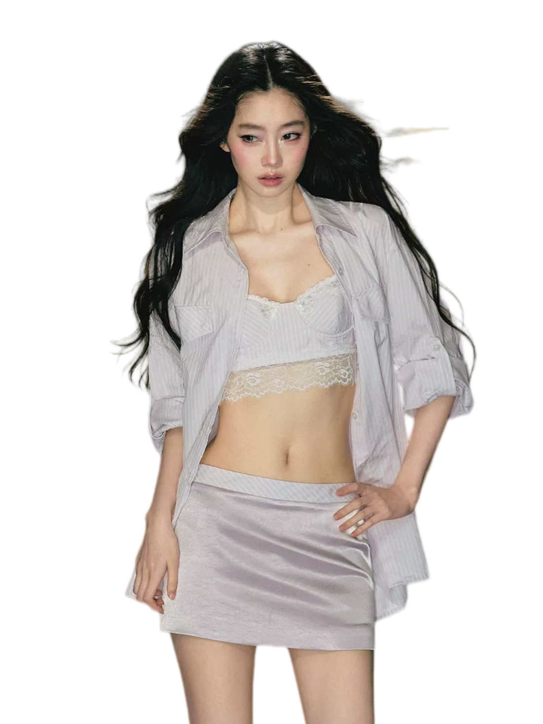 Silk-Blend Striped Shirt &amp; Skirt Set
