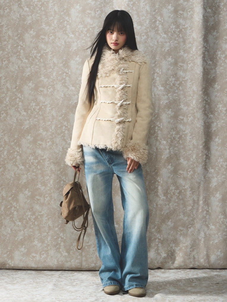 Shearling Lining Suede Duffle Jacket