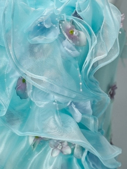 Azure “Bluefin Princess” Cascading Organza Couture Gown
