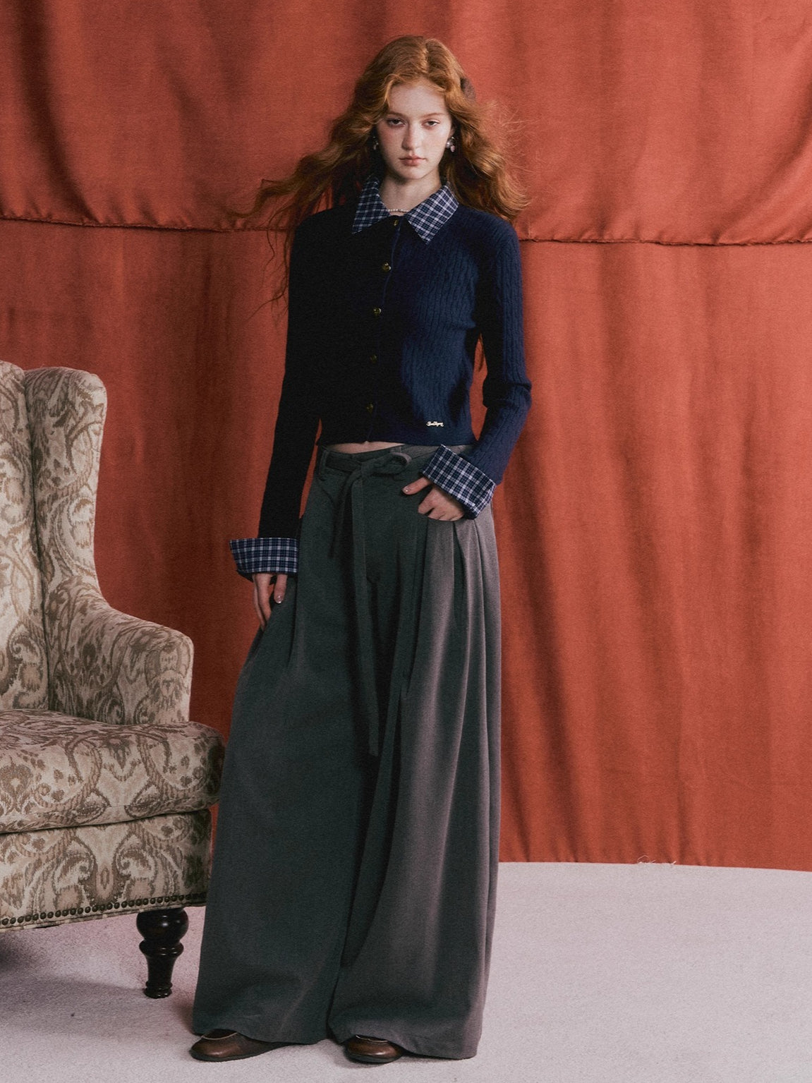 Pleated Tie-Waist Wide-Leg Trousers