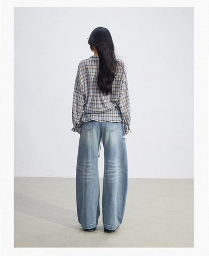 Vintage Plaid Drawstring Shirt