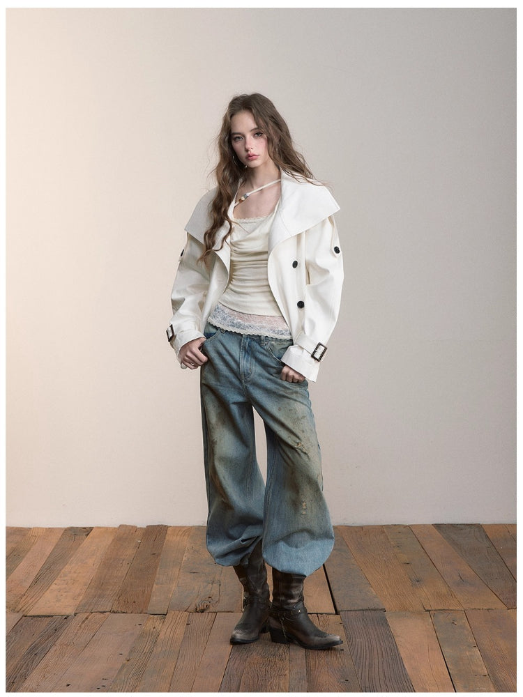 Stand-Collar Pleated Trench Jacket - CHINASQUAD