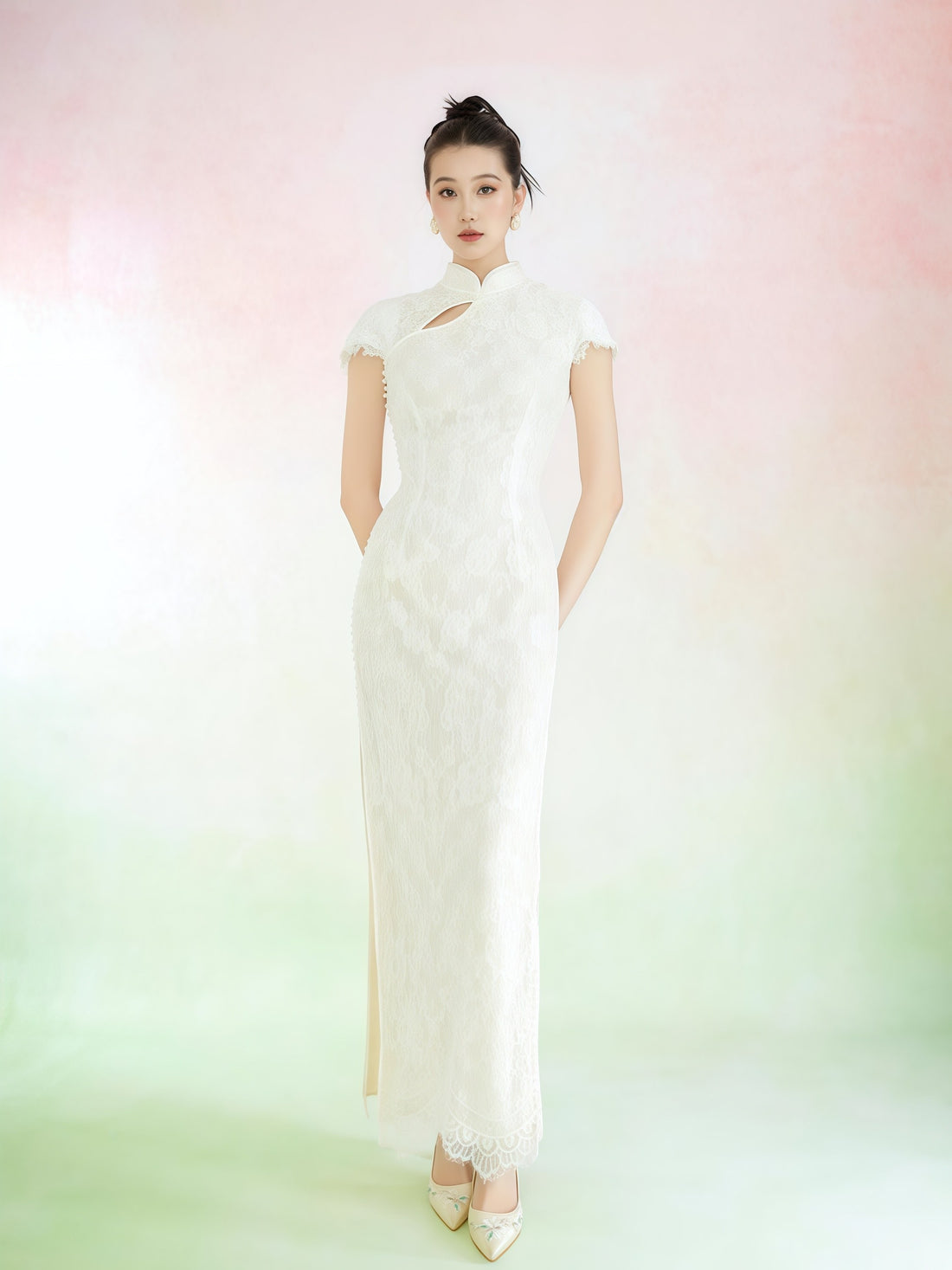 Ivory Lace Keyhole Cheongsam Dress