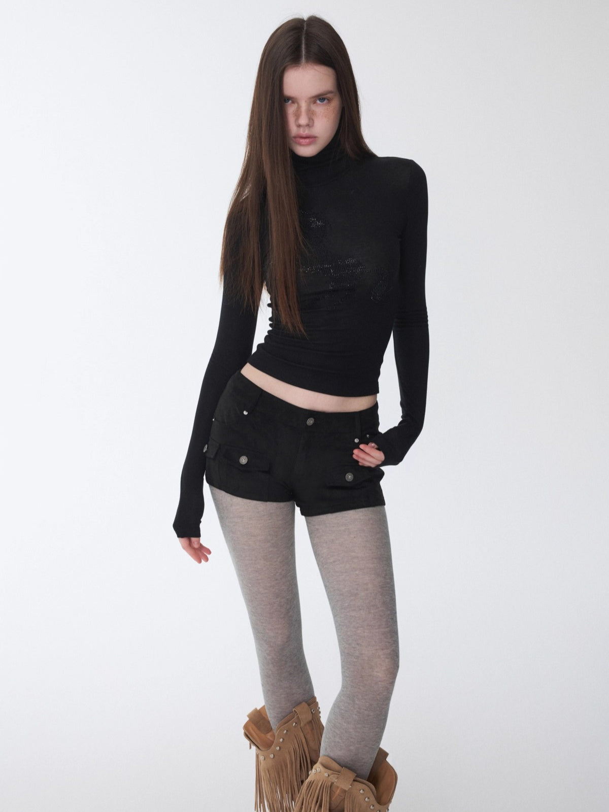 Low-Rise Studded Pocket Mini Shorts